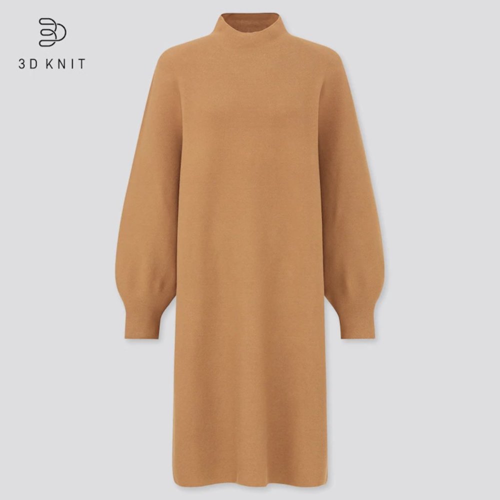 3D Knit Cotton Balloon Long-sleeve Dress